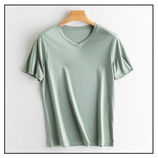 SuyaDream Mens Solid Tee Cotton Silk Blend Plain O neck Short Sleeved Cozy T Shirts 2025 Summer Simple Chic Top White Black