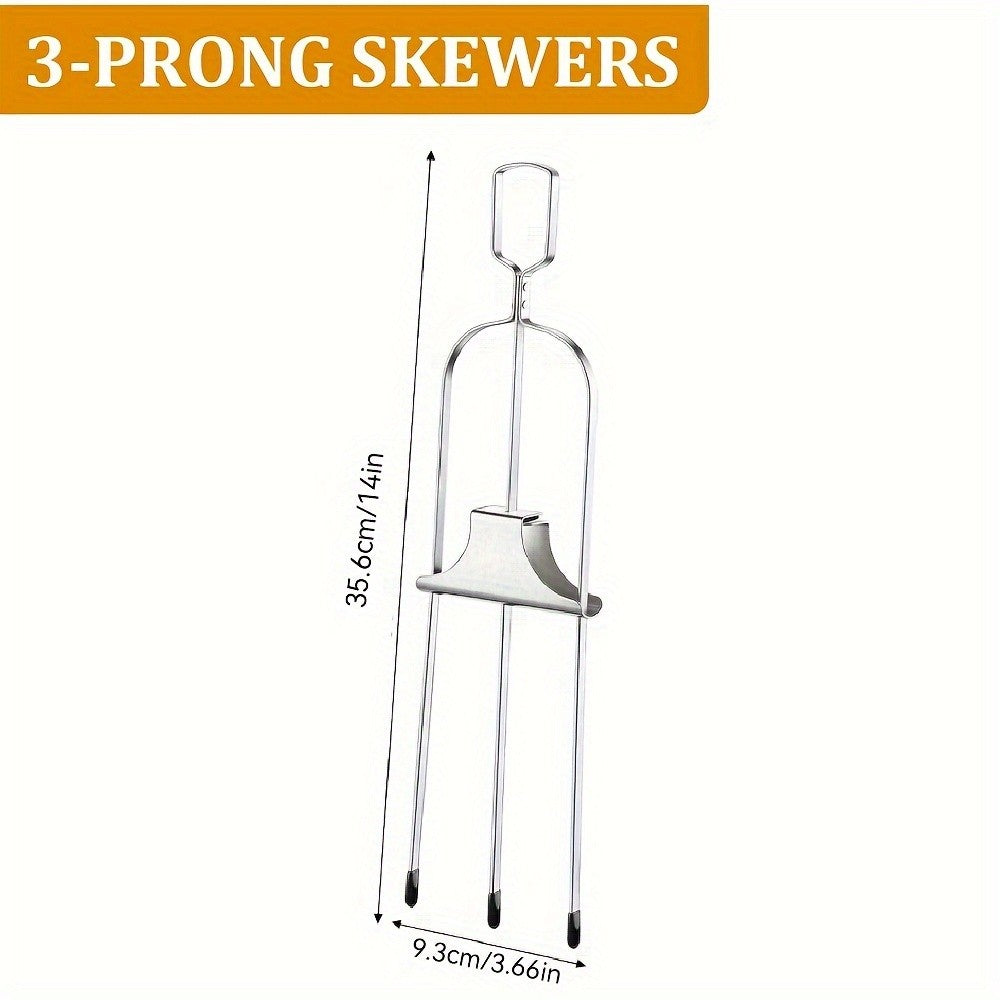 3Pcs Skewer Sticks Kabob Sticks for Grilling 14'' 3 Way Grill Skewers Metal Barbecue Skewers with Push Rod Sliders BBQ Accessory