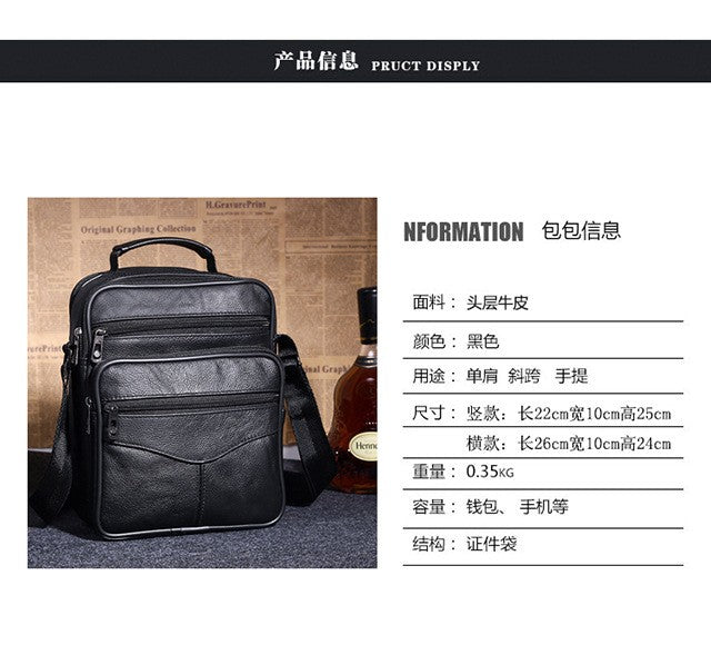 Men Genuine Leather Shoulder Bag Male Cowhide Leather Handbags Men's Large Zipper Messenger Bag Travel Tablet Bag Tote
