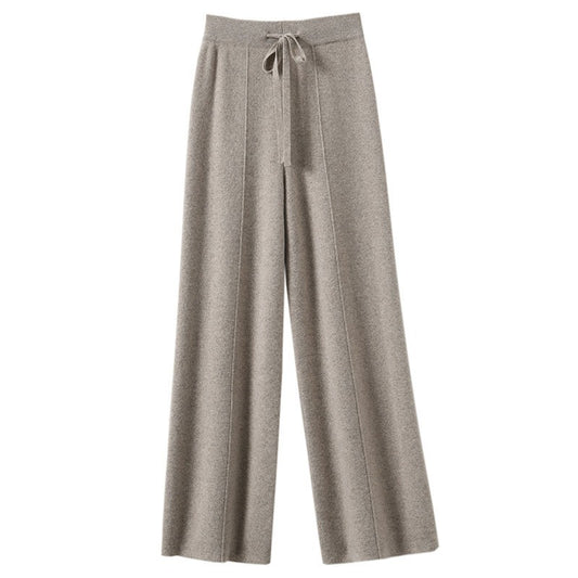 Women's High Waist Knit Wide Leg Pants Thermal Fleece Lined Drawstring Trousers in Earth Tones, Fall Winter Comfort Lounge Wear?