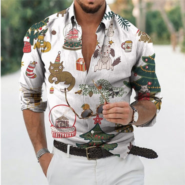 Fun Christmas Snowman Theme 3D Printed Men's Shirts Casual Long Sleeve Streetwear Tops Unisex Holiday Party Hawaiian Shirts