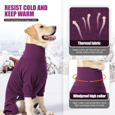 Roupa Quente para Cães à Prova de Vento com Lã, Inverno, Gola Alta, Macacão Completo para Cães Grandes com 4 Patas, Ajustável e Macio