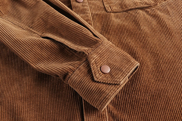Autumn and winter thick wash corduroy long sleeve shirt men's retro trend cargo big pocket solid color casual coat