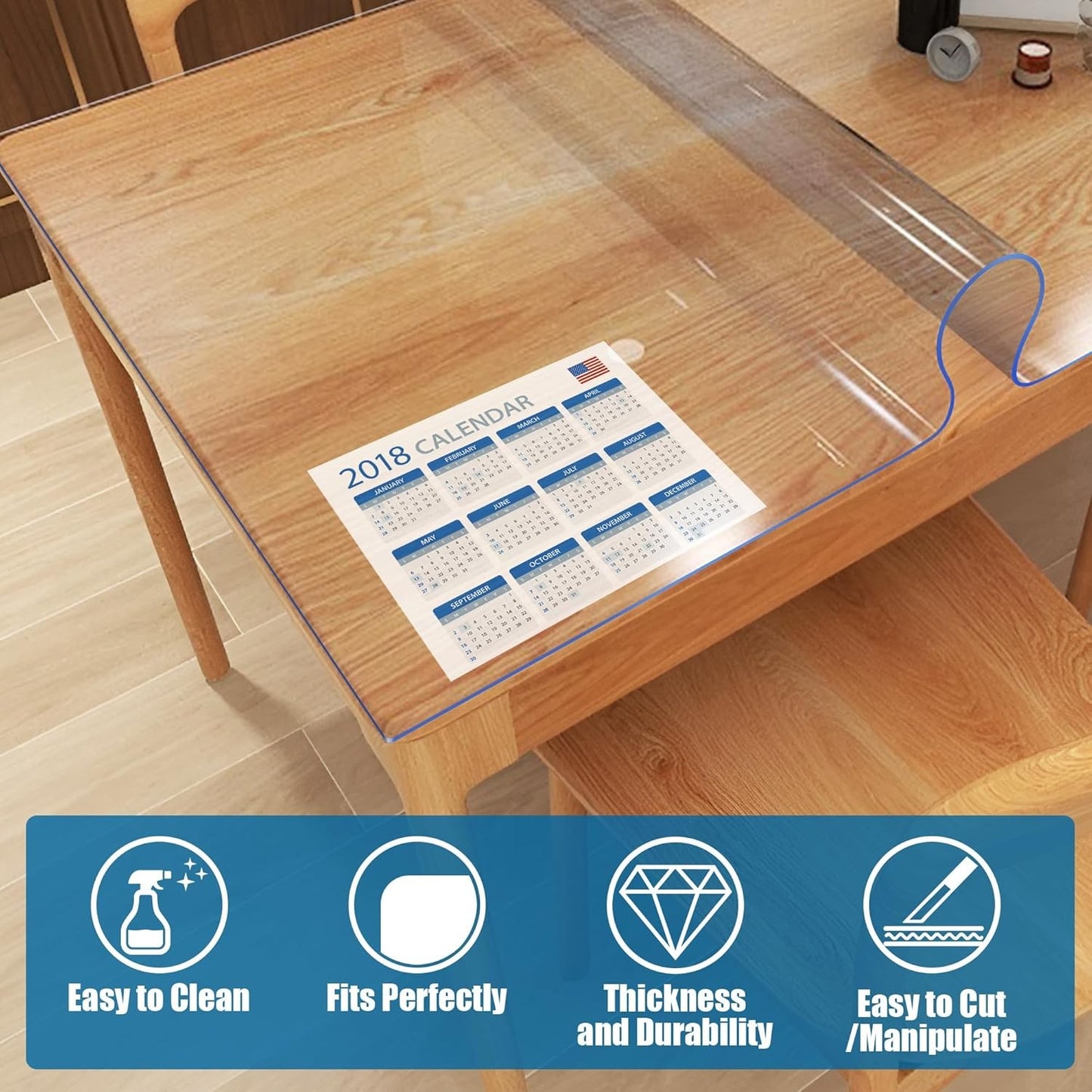 1.5mm Thick Clear Table Protector, Clear Table Cover Protector, Plastic Table Cover, Clear Desk Mat Desk Pad, Desk Protector Mat