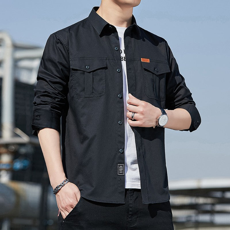 100% Cotton New Cargo Shirt for Men Long Sleeve 2 Pocket Shirts Outdoor Casual Blouses High Quality Clothing Overshirt