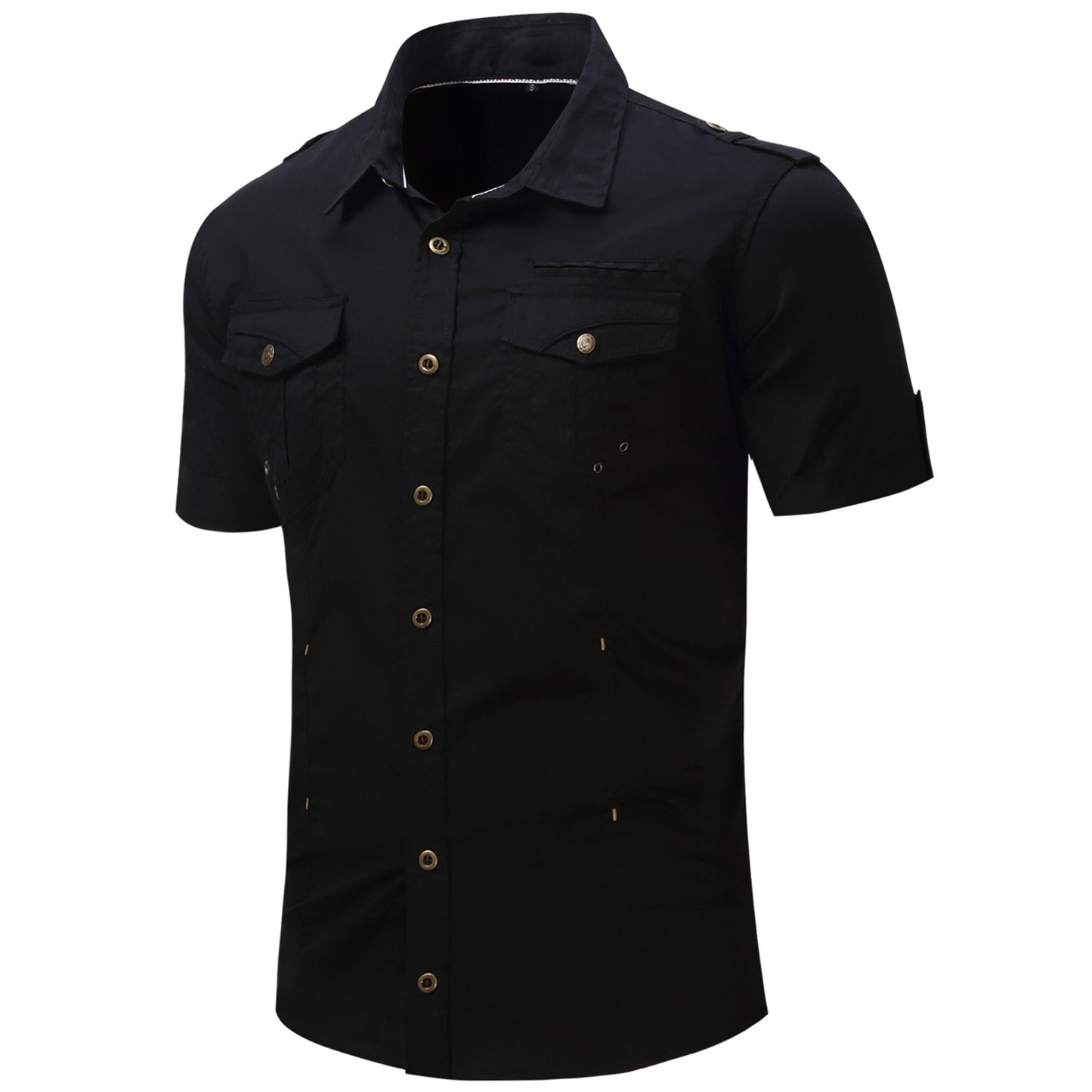 2025 New Fashion Men's Short Sleeve Safari Shirt Tops Summer 100% Cotton Solid Color Casual Cargo Work Shirts with Pocket