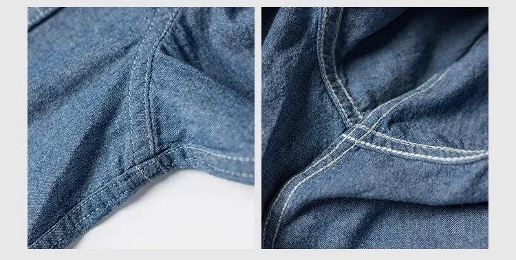Non Stock Classic Chambray Shirt Spring Men's Two-Pocket Workshirt Light Blue