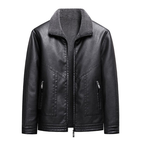 Leather Jacket Men Coats Autumn Fur Collar Luxury Fleece Black Oversized 6XL 7XL 8XL Plus Size Warm Winter Comfort High Quality
