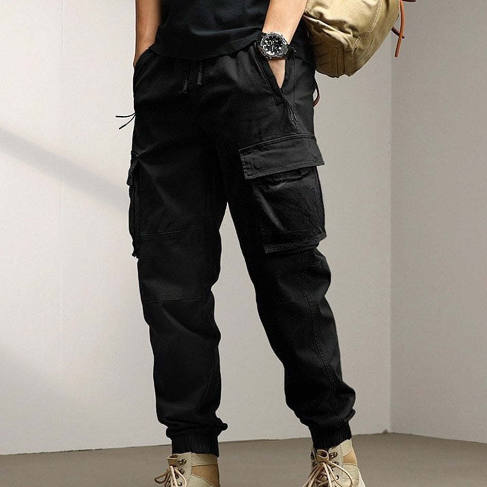 Solid Cargo Pants for Men Casual Loose Fit Ankle Banded Trousers Suitable for Spring and Autumn Grey Black Green