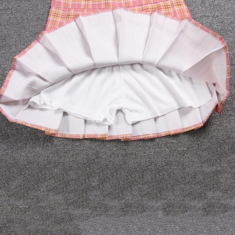 Women Summer Preppy Style Plaid Pleated Skirt School Uniform Anti Glare JK Skirt Harajuku Zipper Culotte High Waist A-line Skirt