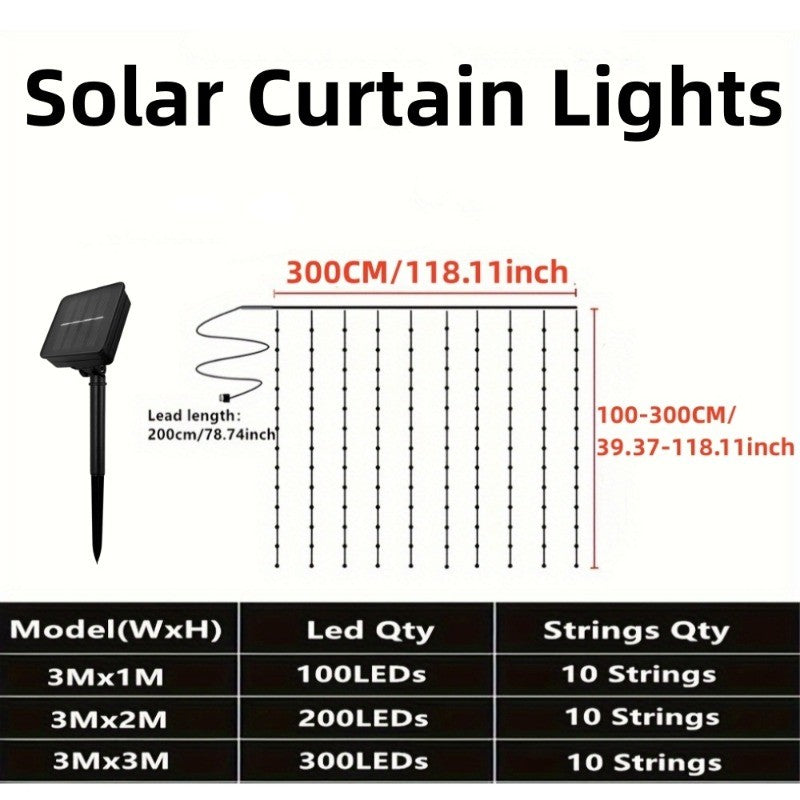 Solar LED Curtain Light Outdoor Garland Solar Fairy String Light Pavilion Garden Party Holiday Christmas Decor