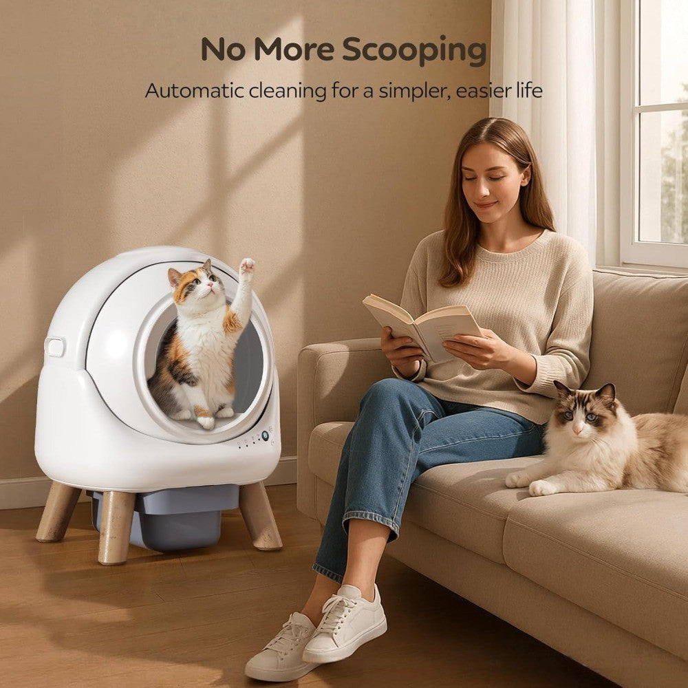 Caixa de Areia Autolimpante, Caixa Sanitária Automática para Gatos Múltiplos, Robô com Controle por Aplicativo, Proteção Dupla Inteligente