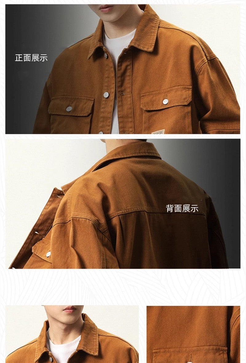 Denim Jackets Men Single Breasted Coat Cardigan Jacket Turn Down Collar Outerwear Long Sleeve Pockets Button Loose Casual