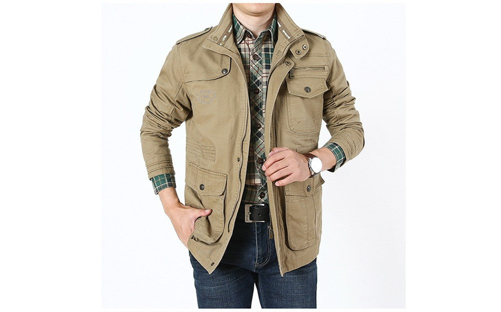 Autumn Men's Military Jacket Casual Man Stand Collar Cotton Business Coats Men Multi-pocket Windbreaker Jackets Clothing 7XL