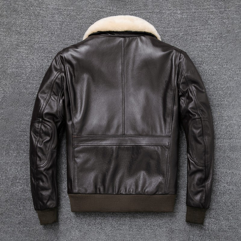 Air Force Flight Jacket Fur Collar Genuine Top Layer Cow Leather Jacket Men Black Brown Cow Coat Men's Winter Jacket ?? ??