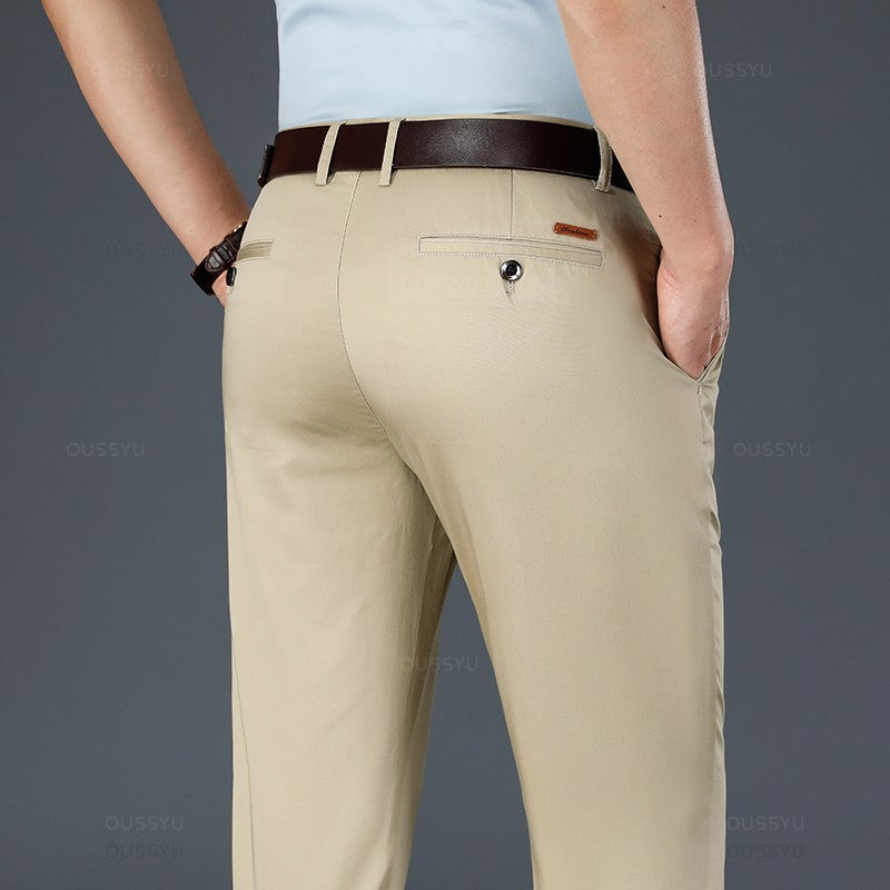 Spring Summer Straight Suit Pants Men Cotton Business Stretch Royal Blue Khaki Black Thin Office Formal Trousers Male Size 40 42