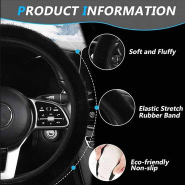 Plush Warm Winter Car Steering Wheel Cover, Universal Fluffy Warm Winter Steering Wheel Protector, Elastic Anti-Slip Car Steerin