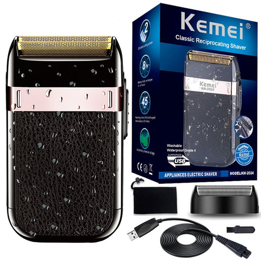 Kemei 2024 Rechargeable Shaver For Men Washable Electric Shaver Beard Shaving Machine Bald Head Electric Razor With Extra Mesh