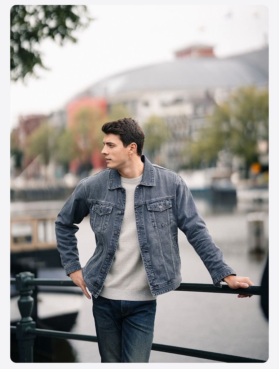 SIMWOOD 2025 Autumn New Oversize 12.5oz Classical Denim Jackets Men Washed Vintage Casual Jacket