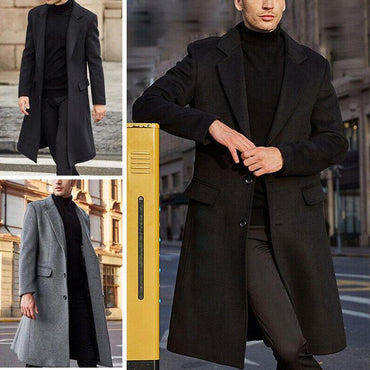 Solid Overcoat Single Breasted Men Wool Jacket Blends Long Sleeve Turn Down Collar Cardigan Coats Pockets Casual Outerwear