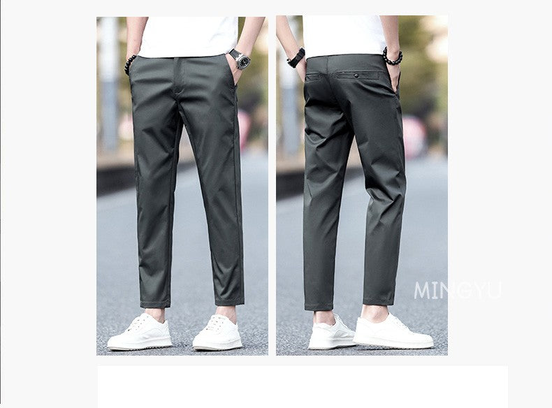 2025 New Summer Cotton Ankle Length Pants Men Slim Elastic Waist Jogger Outdoors Korean Work Suit Casual Trousers Male 28-38