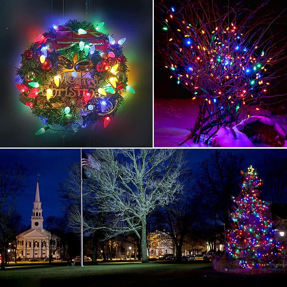50FT C7 Shatterproof String Lights RGB Dimmable Faceted Strawberry Led Bulbs Connectable Outdoor Fairy Light Party Holiday Decor
