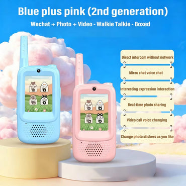 2Pcs Video Walkie Talkies for Kids 2-inch Video Intercom Rechargeable Voice Fonts One-Click Call Cartoon Intercom Toys Gift