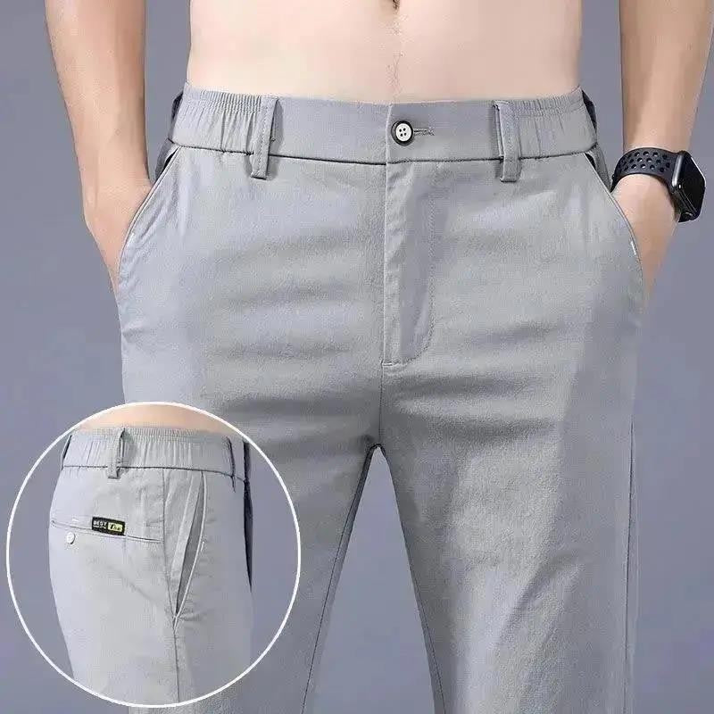 Male Suit Trousers Check Cooling Ice Silk Plaid Straight Up Clothes Offer Slacks Designer Men's Summer Pants Fabric 2024 Classic