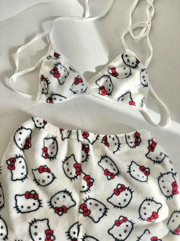2Pcs/Set Sanrio Hello Kitty Y2K Cartoon Pajama Set Anime Womens‘s Home Wear Casual Summer Beachwear