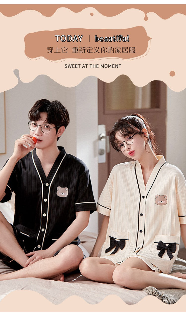 Japan Kimono Cartoon Couples Sleepwear Cotton Mens Women Summer Short Pajamas Set Loungewear for Young Girl Boy Home Clothes