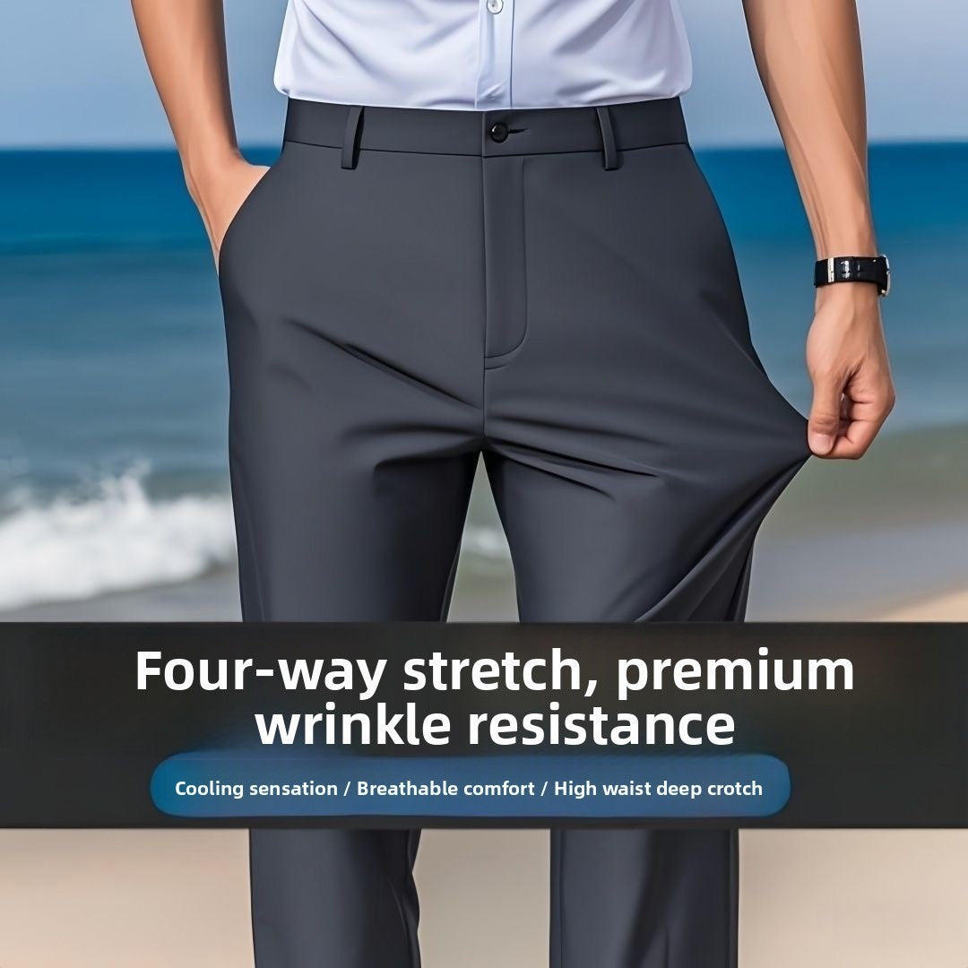 Casual Straight Leg Men's Pants Slim Fit Light Weight Tailored Westwear Summer Thin Blue Color Drapey Nine-Piece Suit Pants