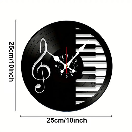 Music Notes Wooden Round Silent Hanging Wall Clock, Suitable For Living Room, Office, Study Room, Bedroom, Home Decoration