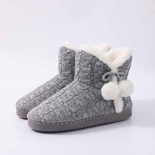 Litfun Winter Warm Plush Boots For Women Outdoor Soft Sole Non-slip Knit Furry Snow Boots Indoor Cozy Fur House Cotton Slippers