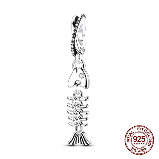 925 Sterling Silver Minimalist Fishbone Shaped Pendant Classic Talisman Charm Fit Original Charm Bracelet Women DIY Jewelry Gift
