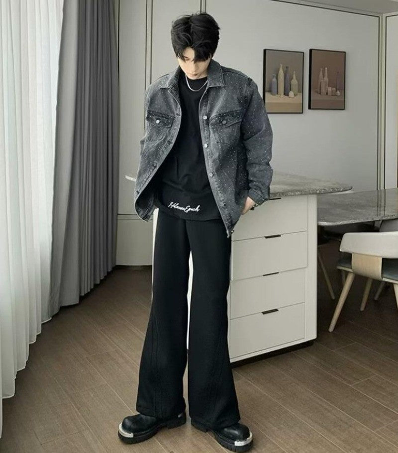 American Trendy Denim Jacket Mens Make Old Flash Diamond Fashion Outwear Spring Single-breasted Street Couple Cowboy Coats