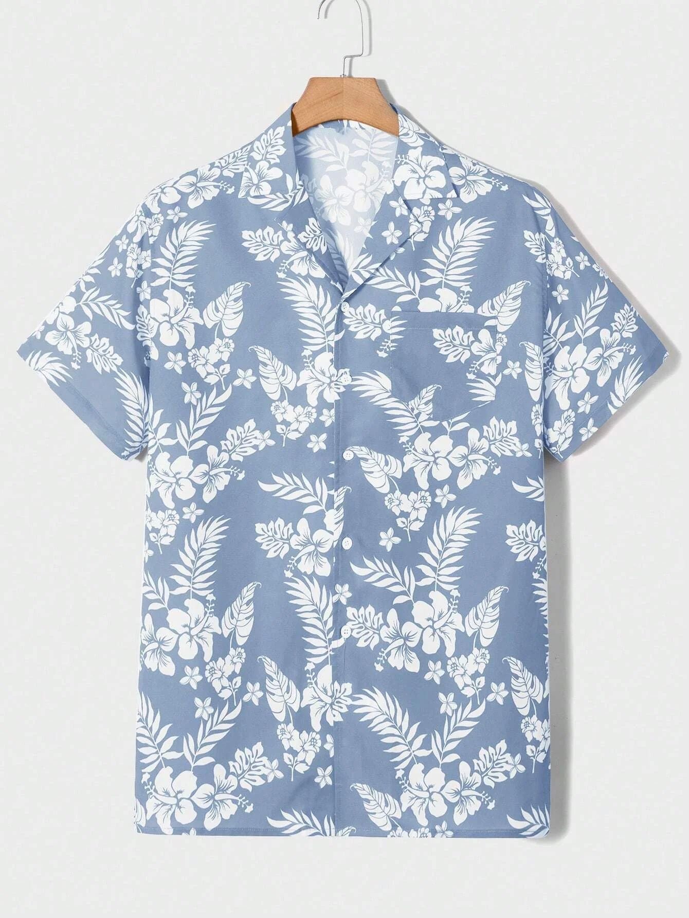 Summer men's new tropical 3D printing lapel short-sleeved shirt Hawaiian casual daily wearing large size