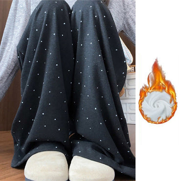 Grey Polka Dot Wide Leg Casual Pants Women's 2025 Autumn Winter New Loose High Waist Slimming Long Straight Leg Trousers Soft