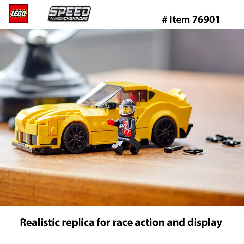 LEGO 76901 Speed Champions Toyota GR Supra – Conjunto de construção de carro esportivo colecionável com minifigura de piloto de corrida