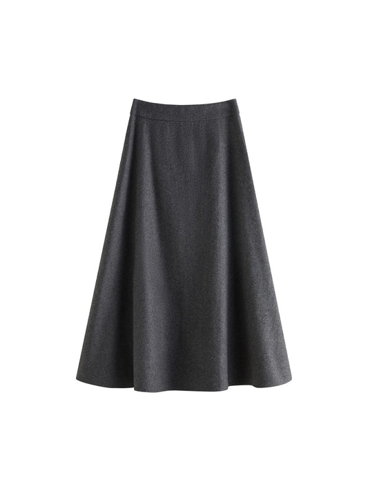 FSLE Office Lady Wool High Waisted A-line Skirt for Women Thickened Medium Length 2024 Winter New Women Casual Skirts 24FS14642