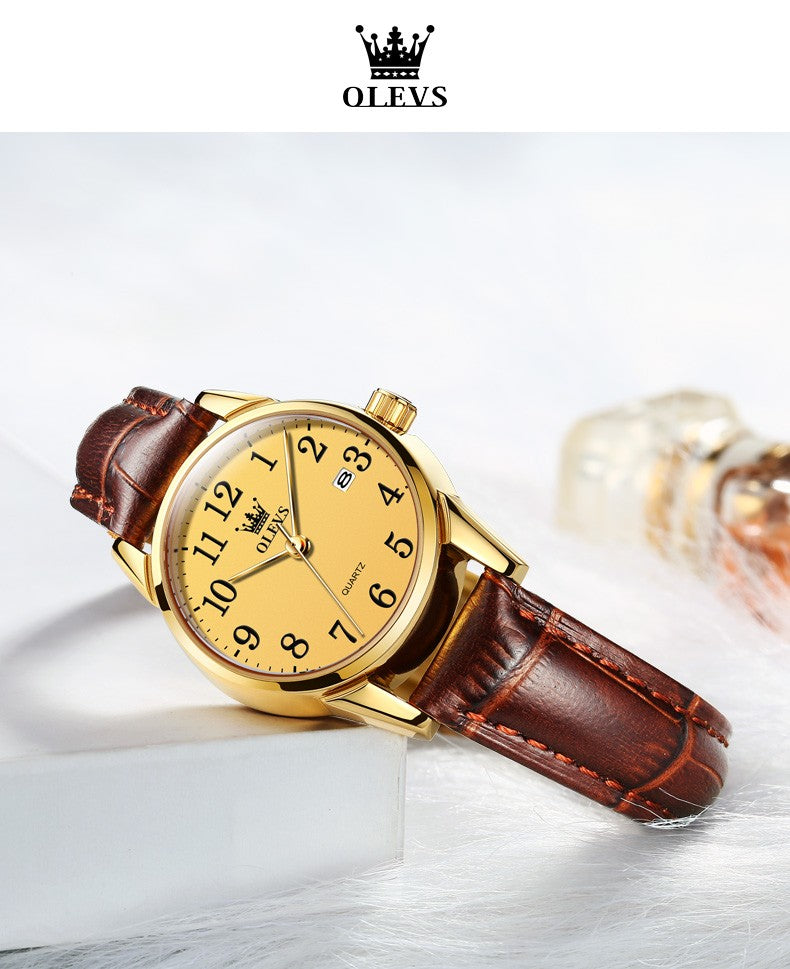 OLEVS Top Brand Quartz Watch For Women 50M Waterproof GMT Watches Women's Sports Leather Strap Men Wristwtach Ultrathin