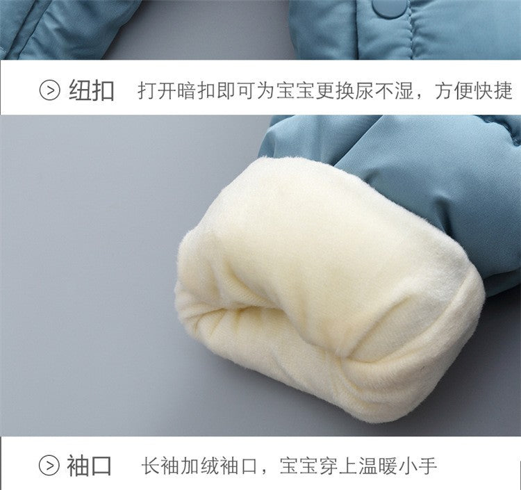 OLEKID 2025 Baby Winter Snowsuit Plus Velvet Thick Baby Boys Jumpsuit 0-2 Years Newborn Romper Baby Girls Overalls Toddler Coat