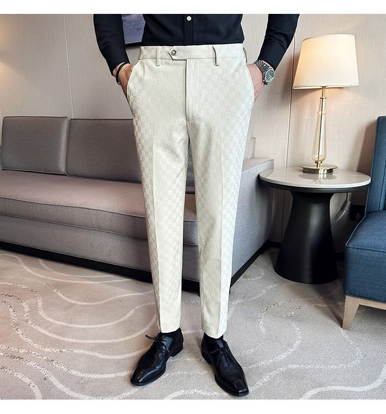 New Men Casual Plaid Suit Pants Fashion Men's Slim Fit Business Social Dress Pants Formal Wedding Social Party Male Trousers
