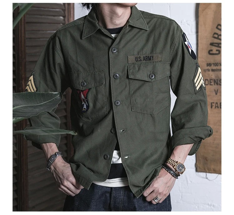 NON STOCK OG-107 Vietnam War Long Sleeve Shirt Cotton Satin Military Style Overshirt