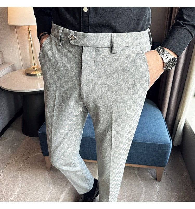 New Men Casual Plaid Suit Pants Fashion Men's Slim Fit Business Social Dress Pants Formal Wedding Social Party Male Trousers