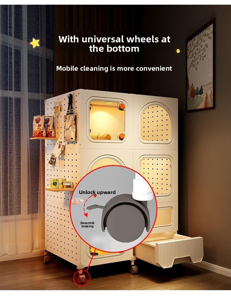 Gaiola Compacta para Gatos com Banheiro Tudo-em-Um Casa de Gatos Interna para Pequenos Espaços Mansão de Gatos com Economia de Espaço Placa de Caverna DIY Vila para Gatos