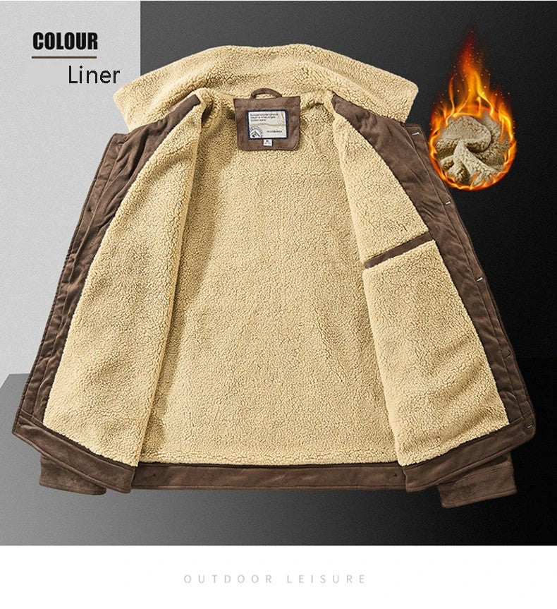NEEDLESNOAH Autumn Winter Men Warm Pilot Jackets Fleece Suede Thick Coats Male Single Breasted Classic Parkas Fahion Windbreaker