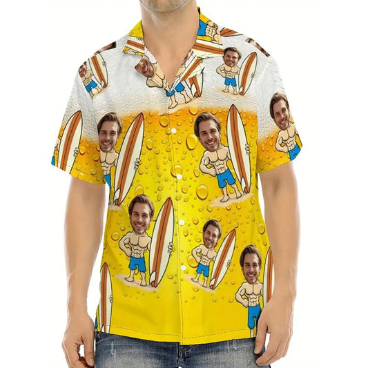 Hip Hop Beer Party Personality Custom Photo Shirt Unisex Leisure Funny Banana Pepper Pattern Hawaiian Shirts Humour Gift Shirt