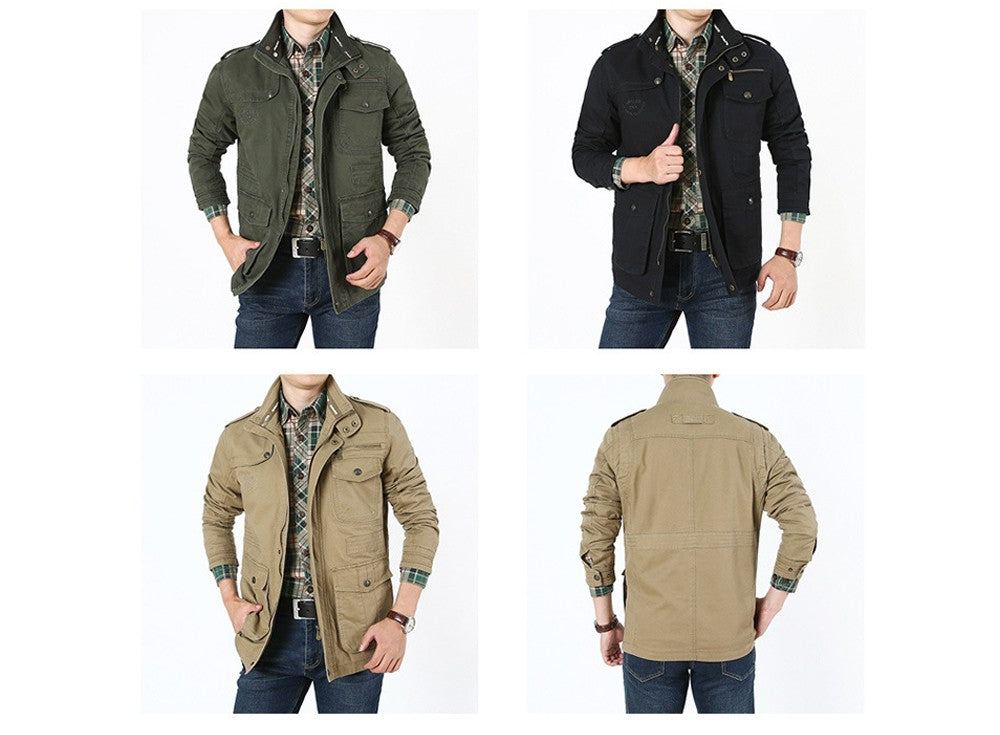 Autumn Men's Military Jacket Casual Man Stand Collar Cotton Business Coats Men Multi-pocket Windbreaker Jackets Clothing 7XL