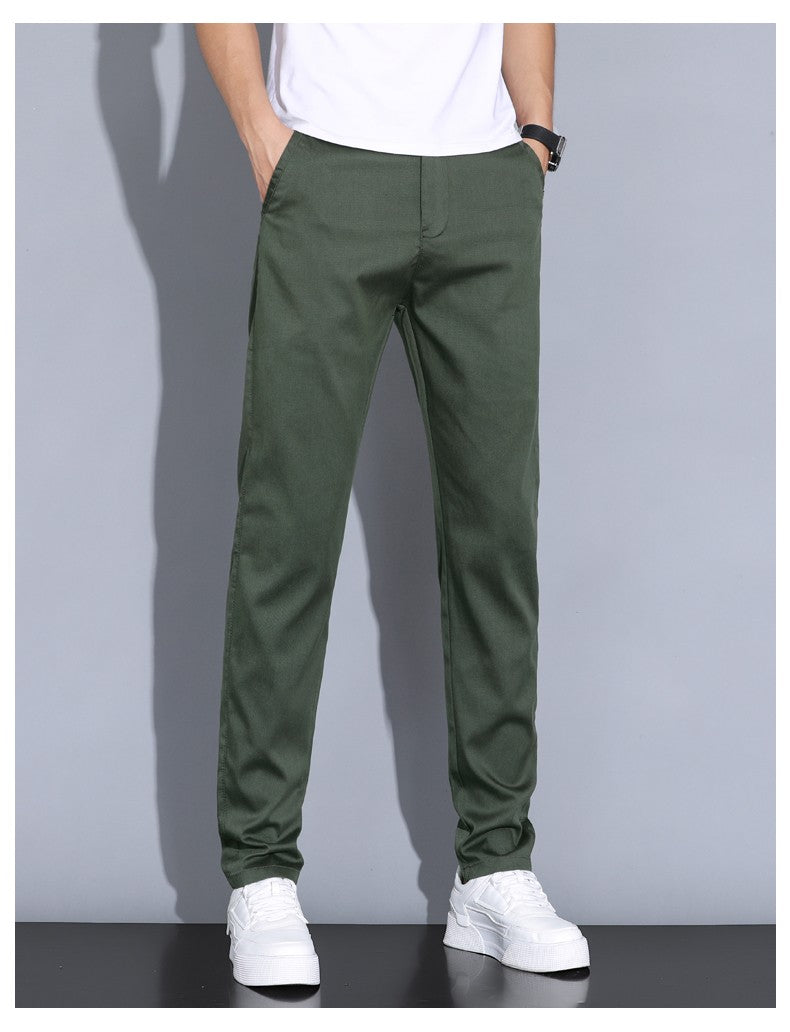 2024 Summer Thin Men Straight Casual Men's Pants Slim Stretch Elastic Waist Male Trousers Solid Color Brand Clothing Coffee