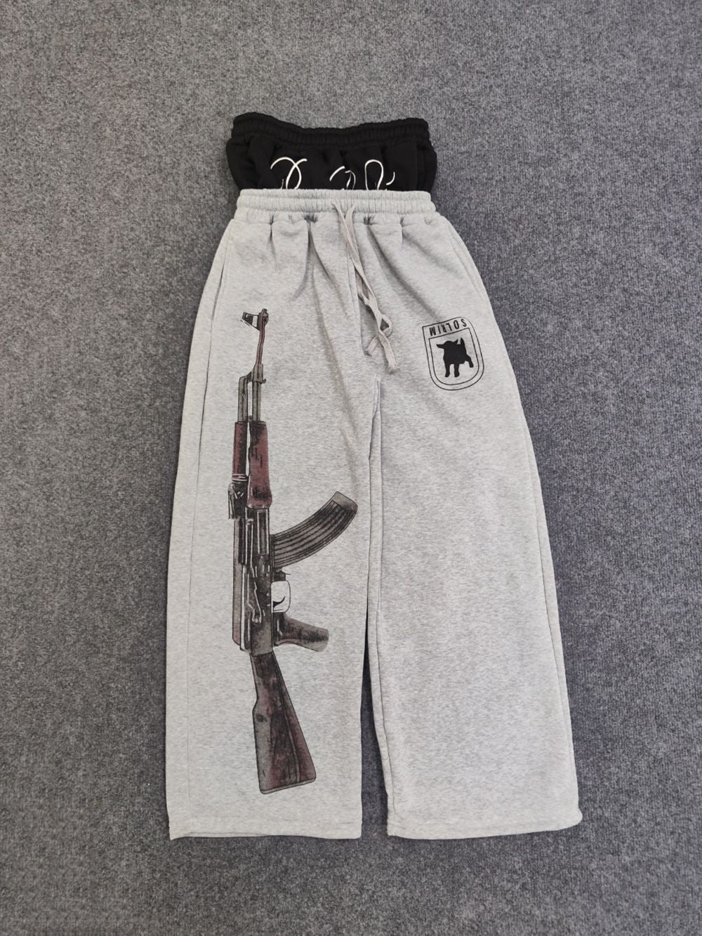 Y2K High-Waisted Printed Embroidered Street Guard Pants Spring Summer Casual Straight Leg Double Waist Design Fashionable
